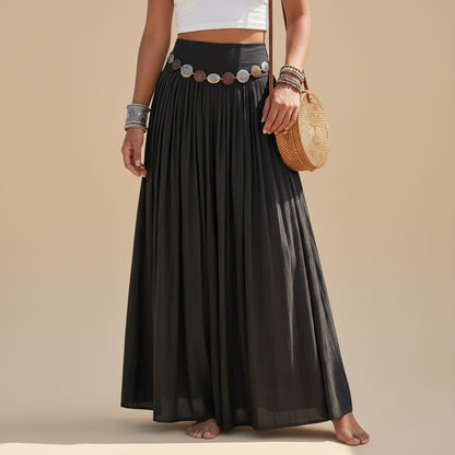 Plain Maxi Skirt With Belt #262615