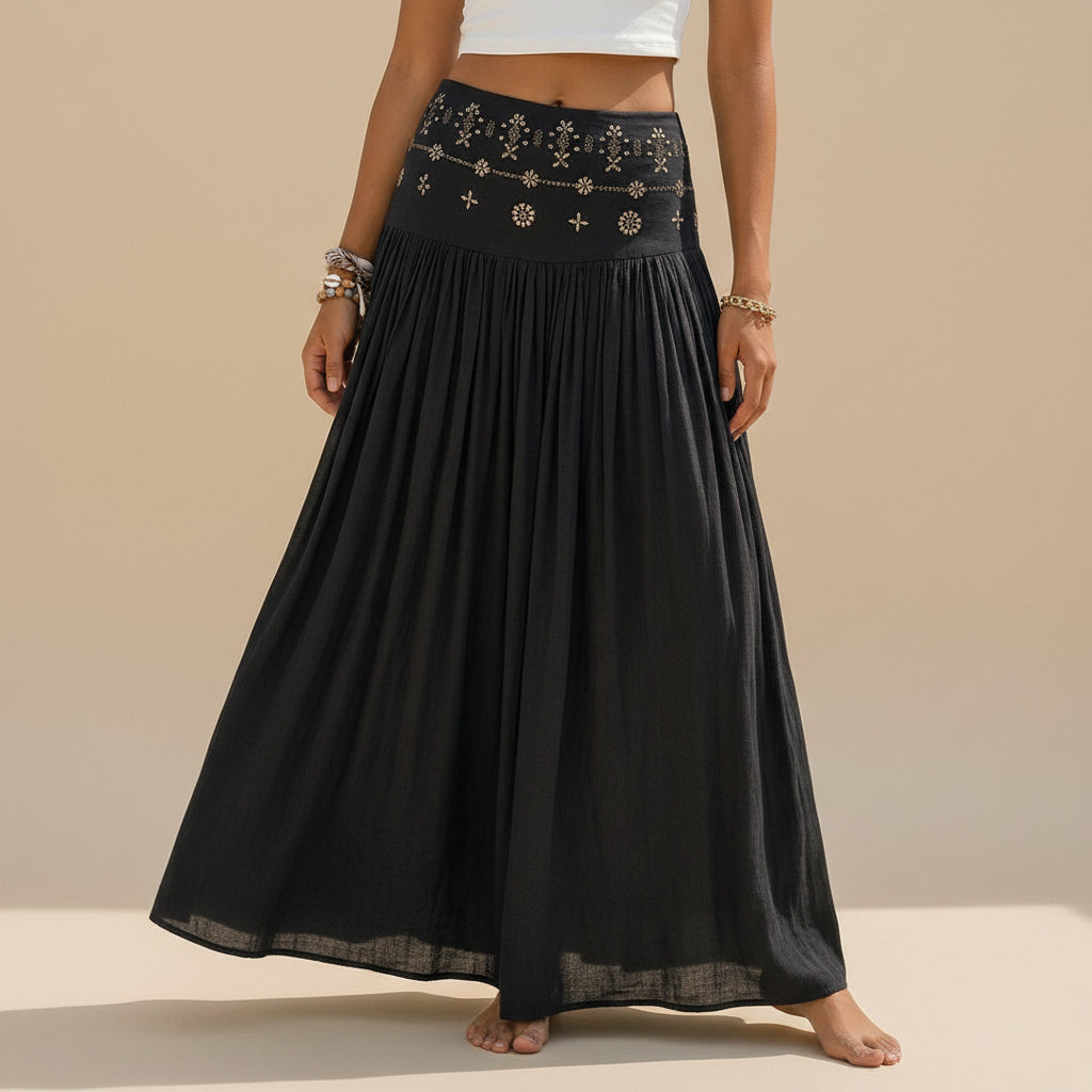 Hotfix Rhinestones Plain Maxi Skirt #262616