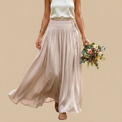 Silk Feeling Glossy Solid Color Maxi Skirt #26906