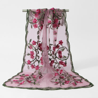 Muslim Women Floral Embroidered Lace Hijab Scarf #26VE154