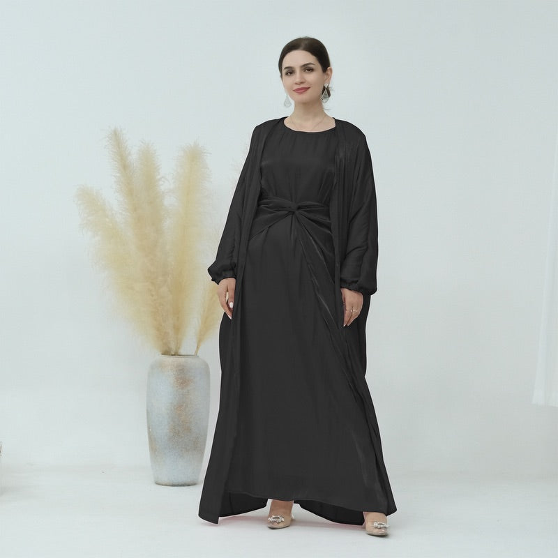 Eid 10 Color Options Silk Feeling 4 Pieces Set Muslim Women Abaya Dres ...