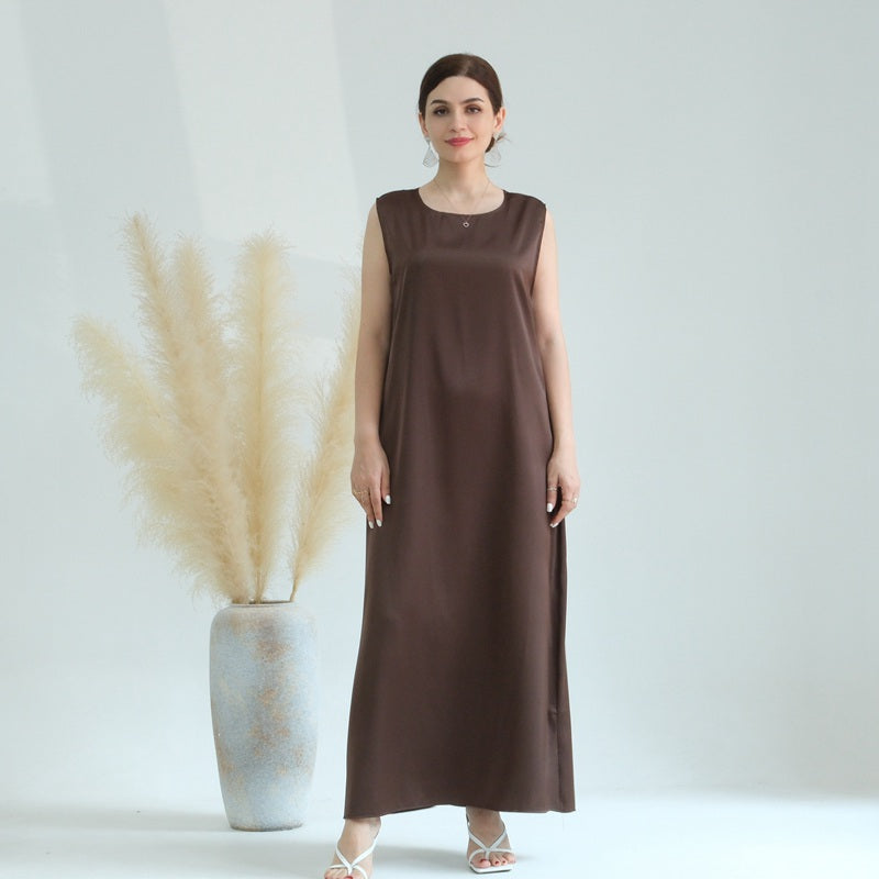 Muslim Women Satin Sleeveless Abaya Inner Slip Dress Underdress