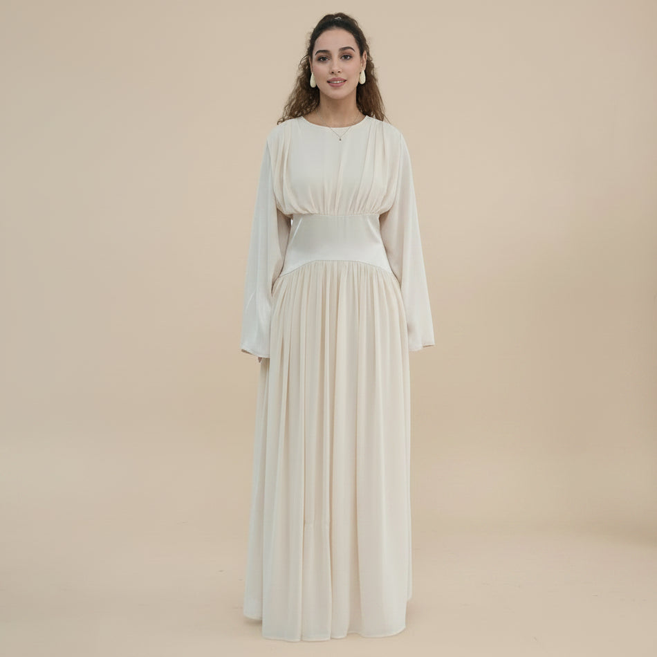 Muslim Women Double-layer Chiffon Waist Abaya Dress #261330 – Urgarment
