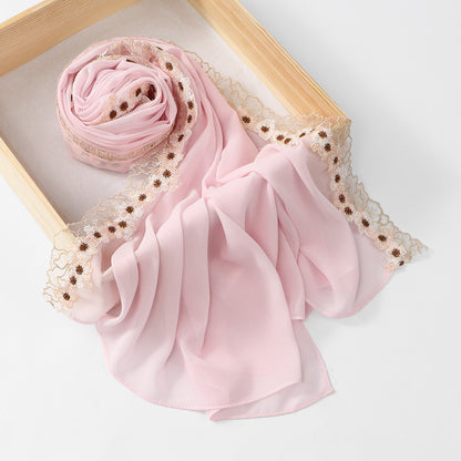 Muslim Women Floral Lace Chiffon Hijab Scarf #26155