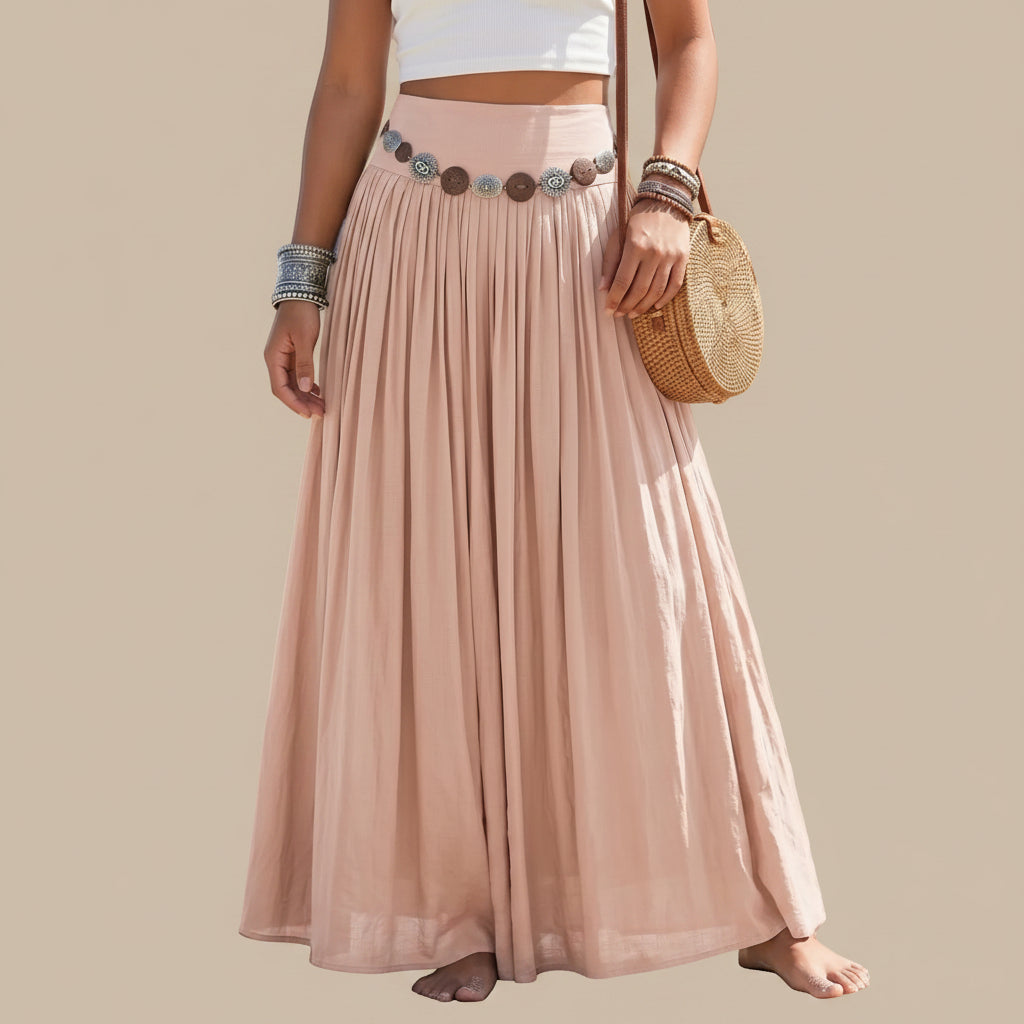 Plain Maxi Skirt With Belt #262615