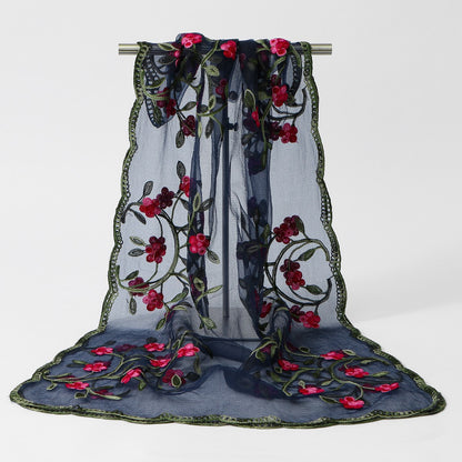 Muslim Women Floral Embroidered Lace Hijab Scarf #26VE154