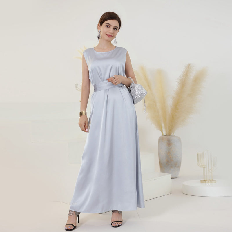 Muslim Women Satin Sleeveless Abaya Inner Slip Dress Underdress