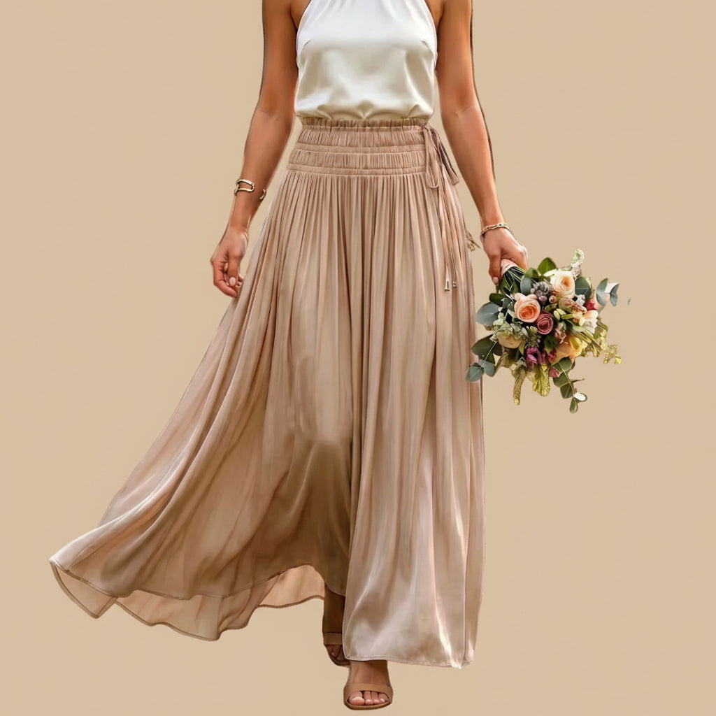 Silk Feeling Glossy Solid Color Maxi Skirt #26906