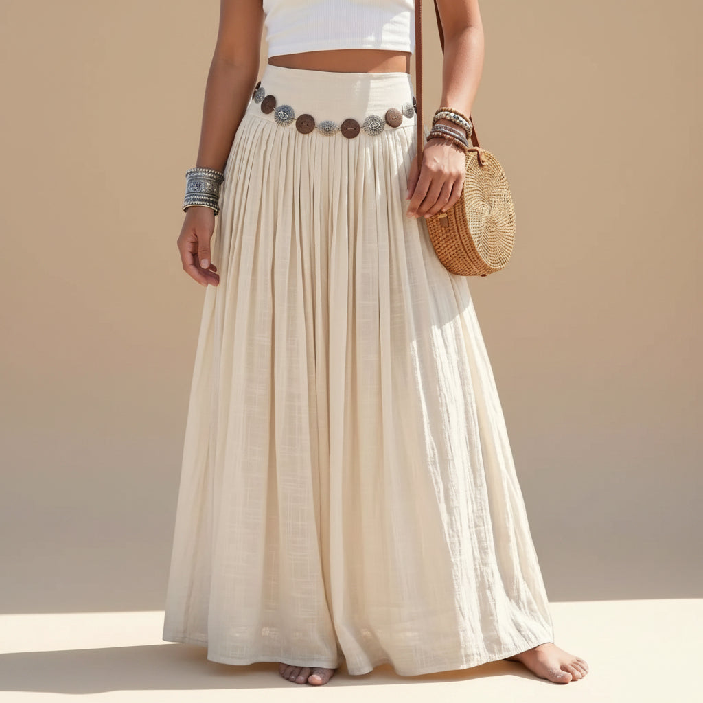 Plain Maxi Skirt With Belt #262615