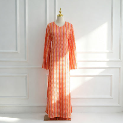 Rainbow Jacquard Double-layer Abaya Dress #261374