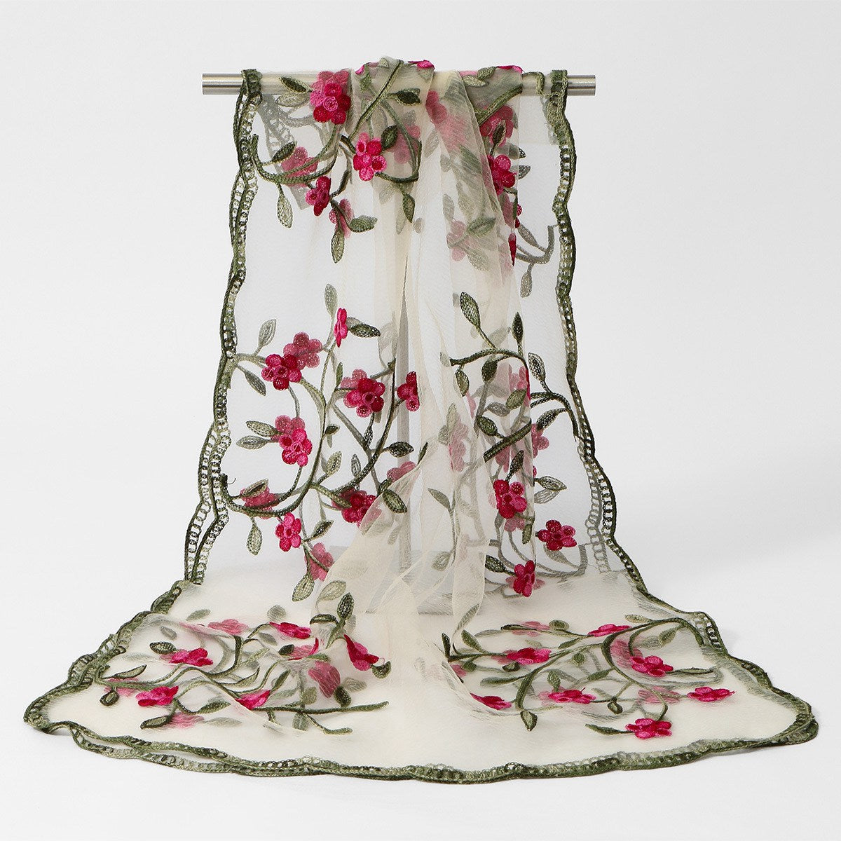 Muslim Women Floral Embroidered Lace Hijab Scarf #26VE154