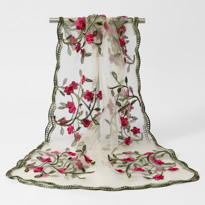 Muslim Women Floral Embroidered Lace Hijab Scarf #26VE154