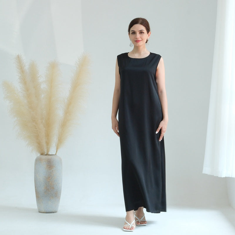 Muslim Women Satin Sleeveless Abaya Inner Slip Dress Underdress