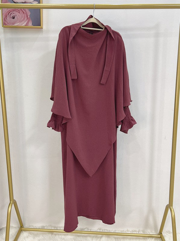 2 Pieces Set Jilbab Robe Prayer Dress With Two Layers Khimar For Muslim Women
