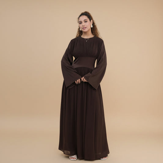 Muslim Women Double-layer Chiffon Waist Abaya Dress #261330