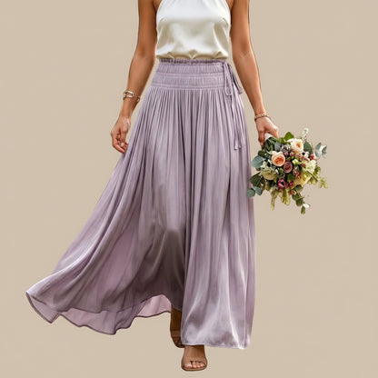 Silk Feeling Glossy Solid Color Maxi Skirt #26906