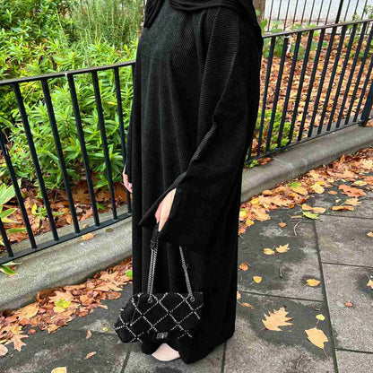 Winter Fall Corduroy Cardigan Open Abaya Dress For Muslim Women