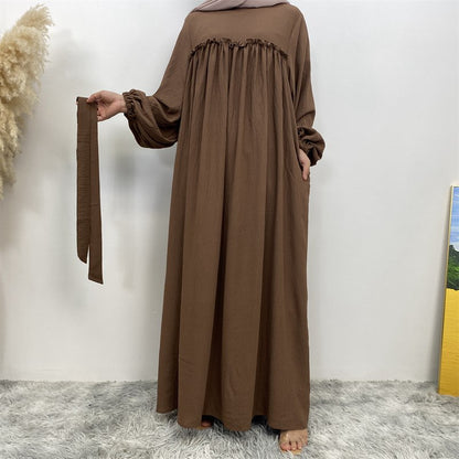 Muslim Women Satin Loose Abaya Dress With Pocket