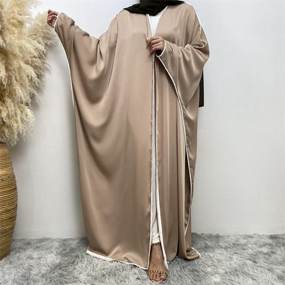 Batwing Sleeve Satin Cardigan Open Farasha Abaya Dress For Muslim Women