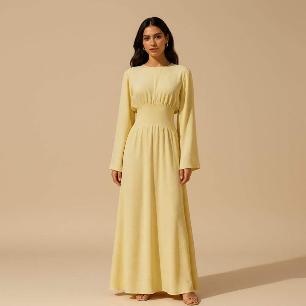 Muslim Women Wrinkle Waist Abaya Dress #261365