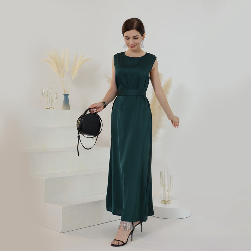 Muslim Women Satin Sleeveless Abaya Inner Slip Dress Underdress