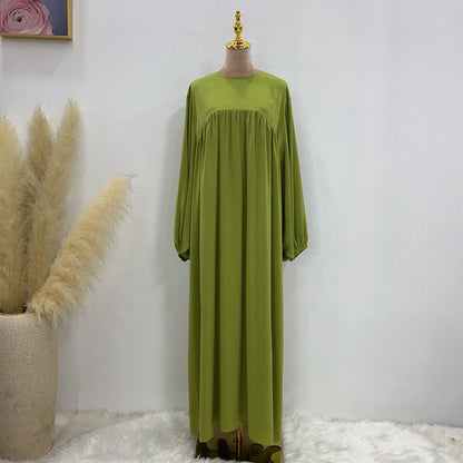 11 Color Options Satin Muslim Women Long Robe Abaya Dress With Pocket