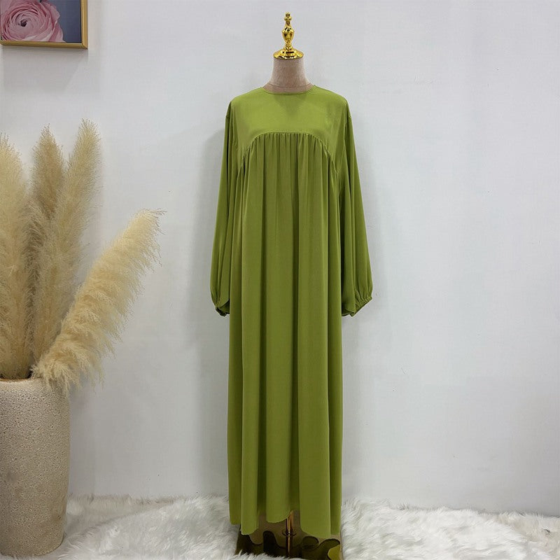 11 Color Options Satin Long Robe Abaya Dress With Pocket