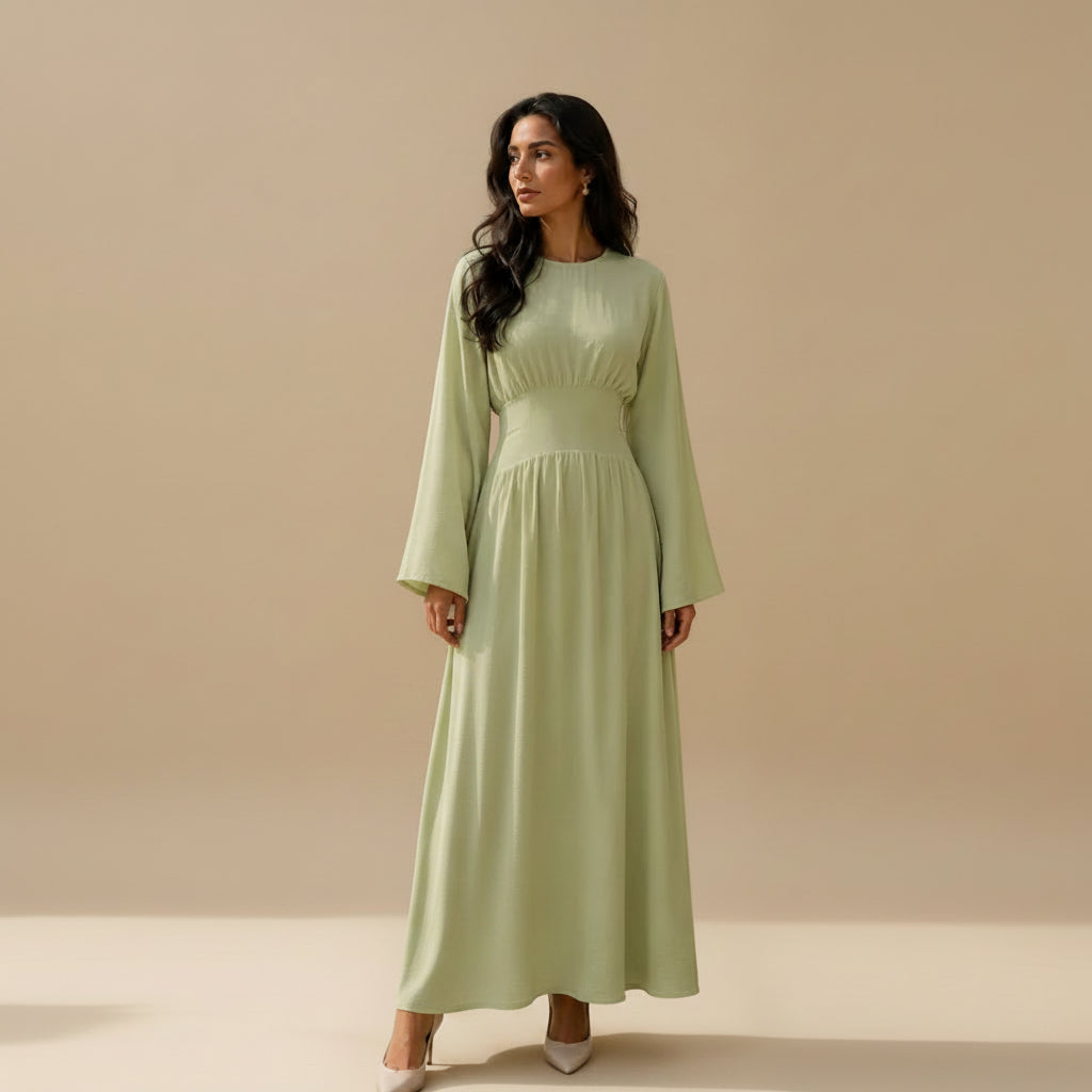 Muslim Women Wrinkle Waist Abaya Dress #261365
