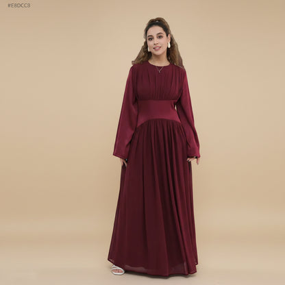 Muslim Women Double-layer Chiffon Waist Abaya Dress #261330