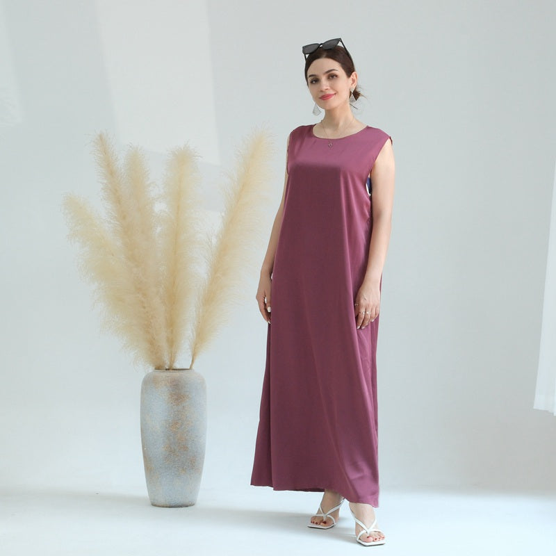 Muslim Women Satin Sleeveless Abaya Inner Slip Dress Underdress