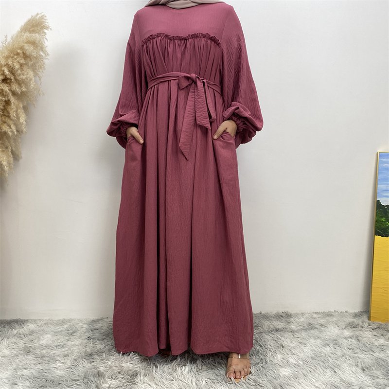 Muslim Women Satin Loose Abaya Dress With Pocket