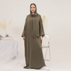 13 Color Options Solid Color Abaya Dress With Hijab Scarf One Piece