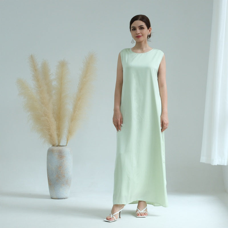Muslim Women Satin Sleeveless Abaya Inner Slip Dress Underdress
