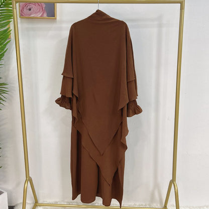 2 Pieces Set Jilbab Robe Prayer Dress With Two Layers Khimar For Muslim Women