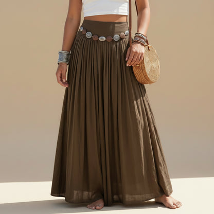 Plain Maxi Skirt With Belt #262615