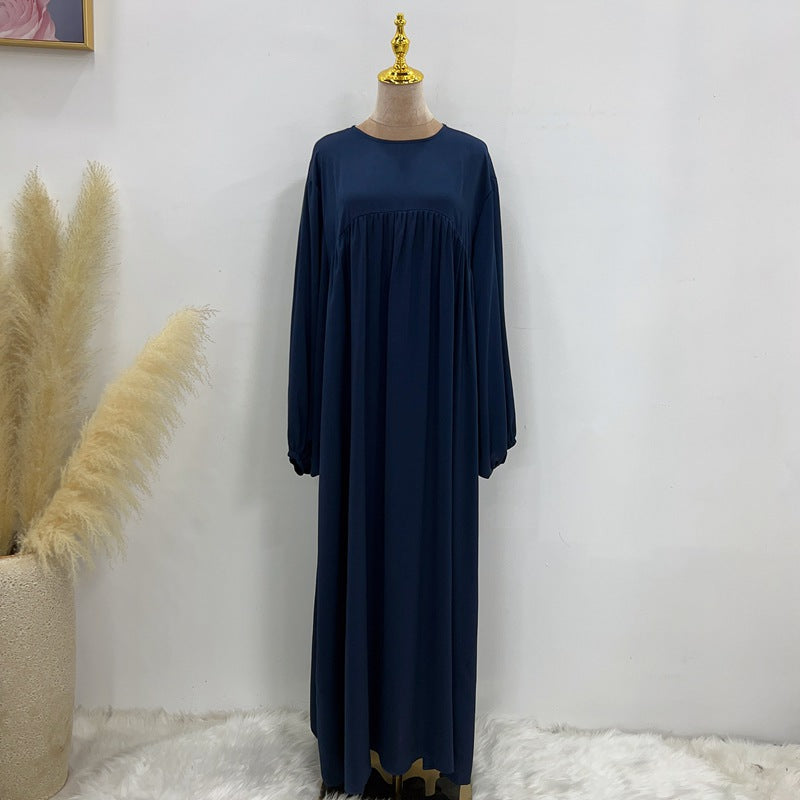 11 Color Options Satin Long Robe Abaya Dress With Pocket