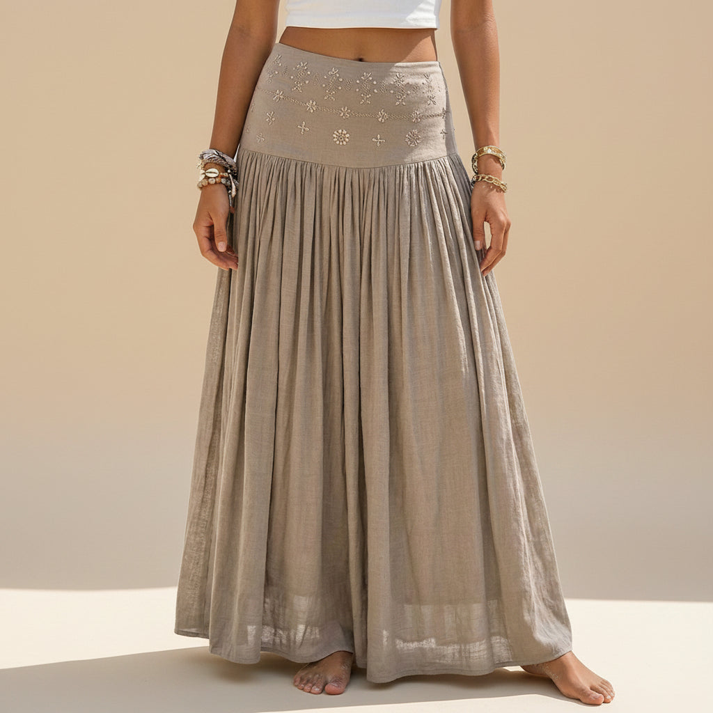 Hotfix Rhinestones Plain Maxi Skirt #262616