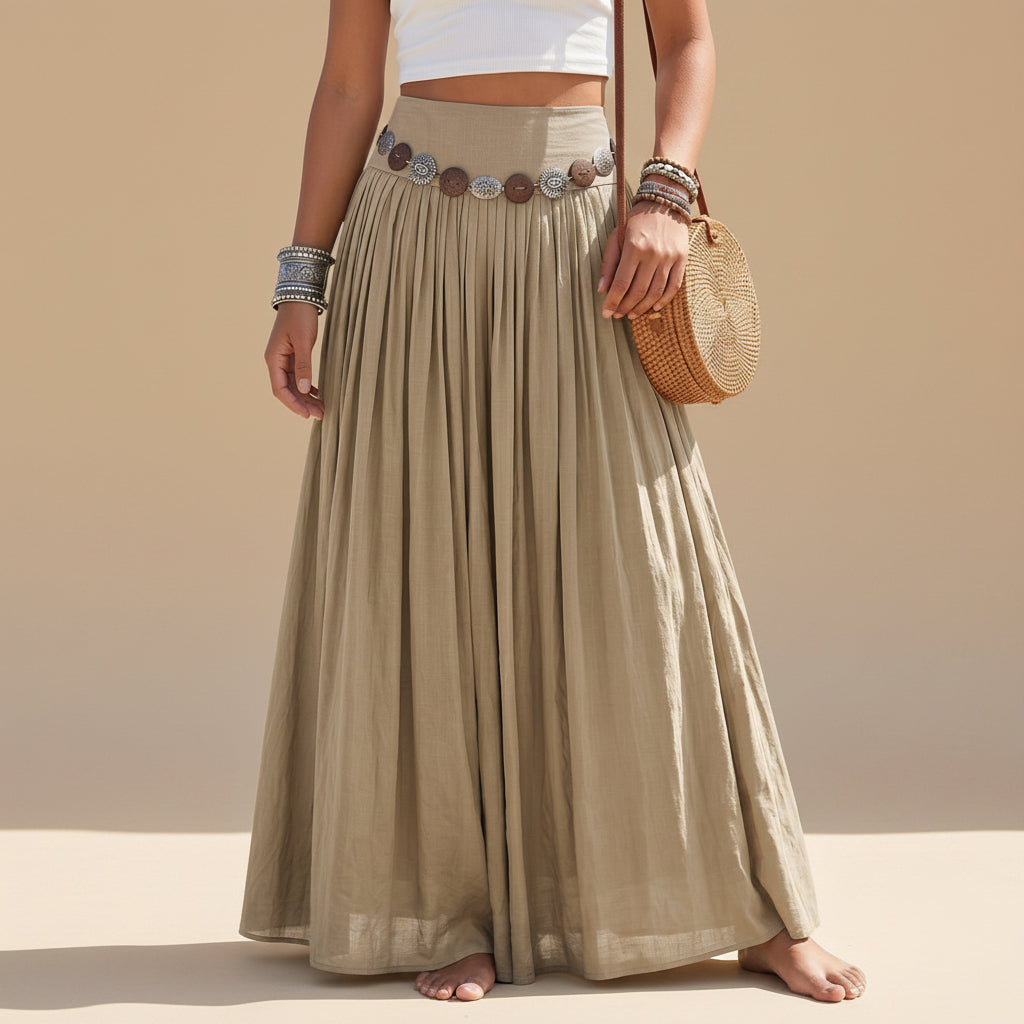 Plain Maxi Skirt With Belt #262615