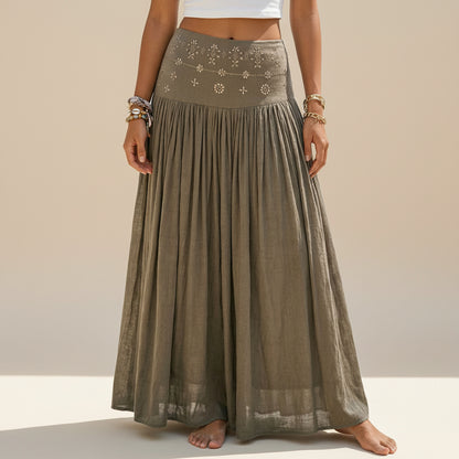 Hotfix Rhinestones Plain Maxi Skirt #262616