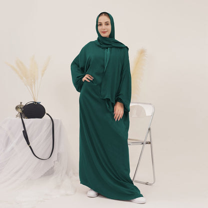 13 Color Options Muslim Women Solid Color Abaya Dress With Hijab Scarf One Piece