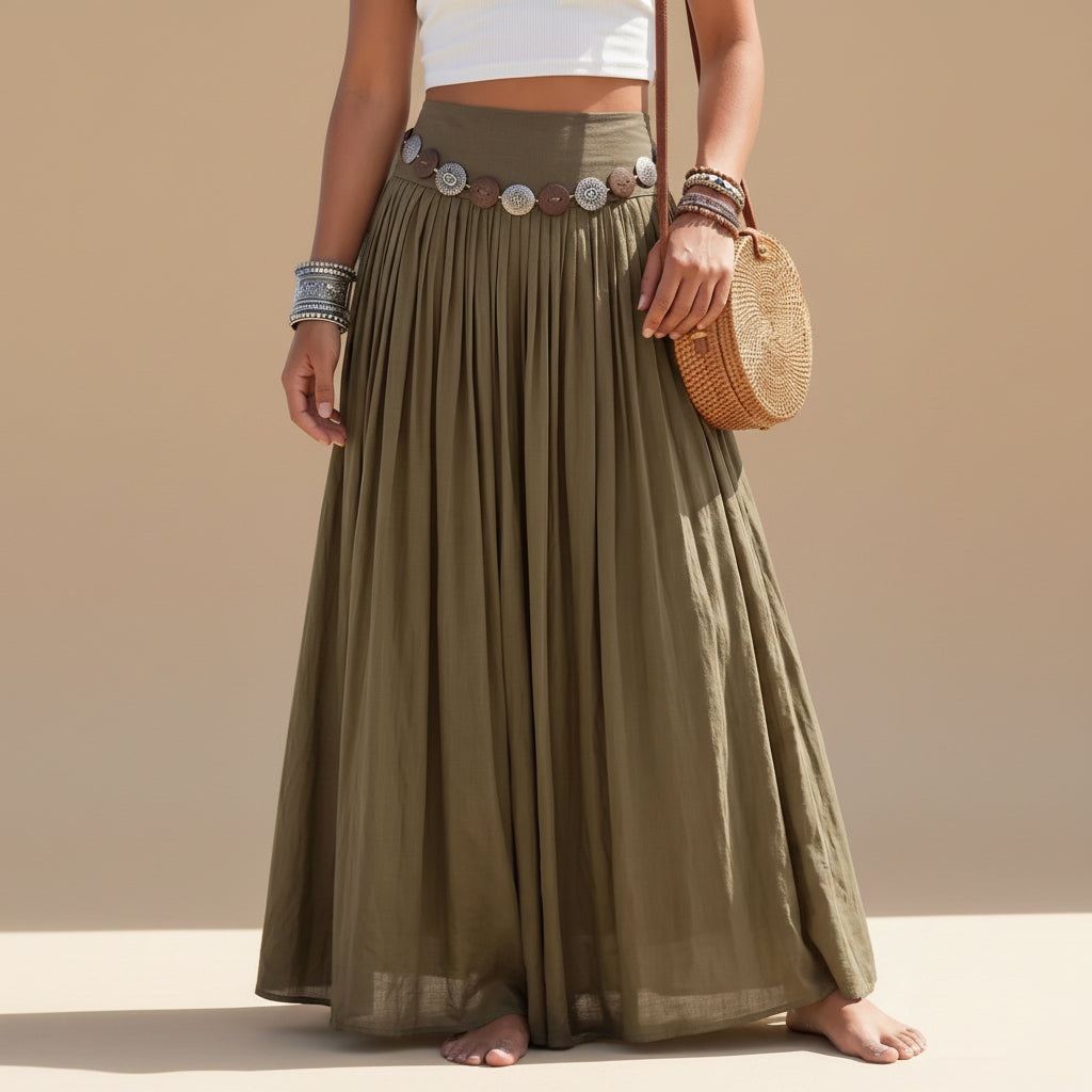 Plain Maxi Skirt With Belt #262615
