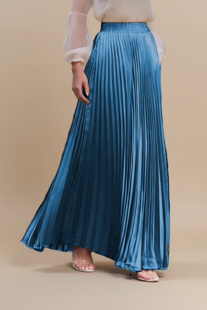 Glossy Accordion Pleated Modest Maxi Skirt #261882