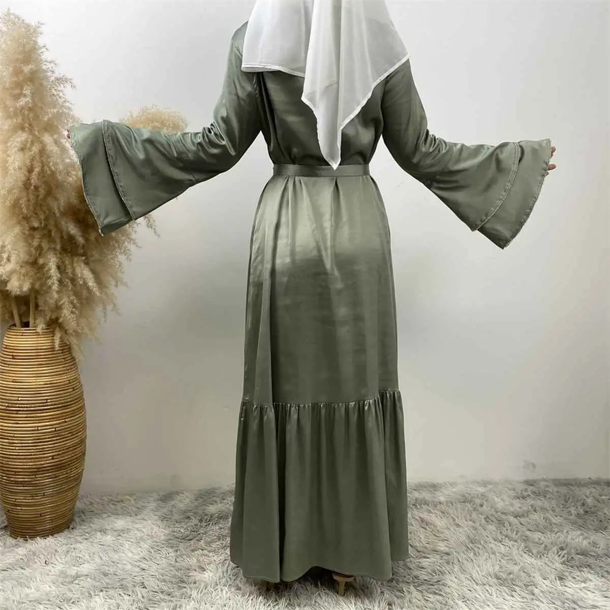 Modest Fashion Satin Abaya Dress