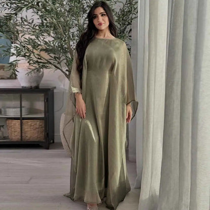 2 Pieces Set Batwing Sleeve Farasha Abaya Dress With Inner Dress