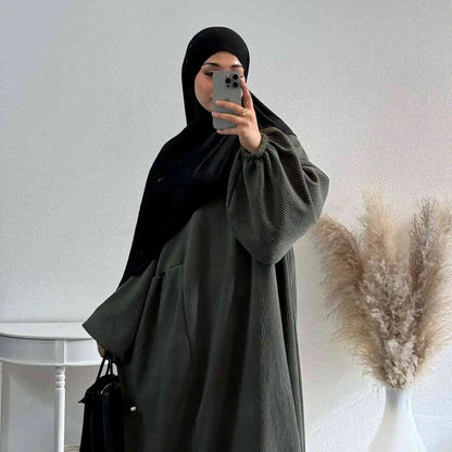 Winter Fall Thick Corduroy Abaya Dress