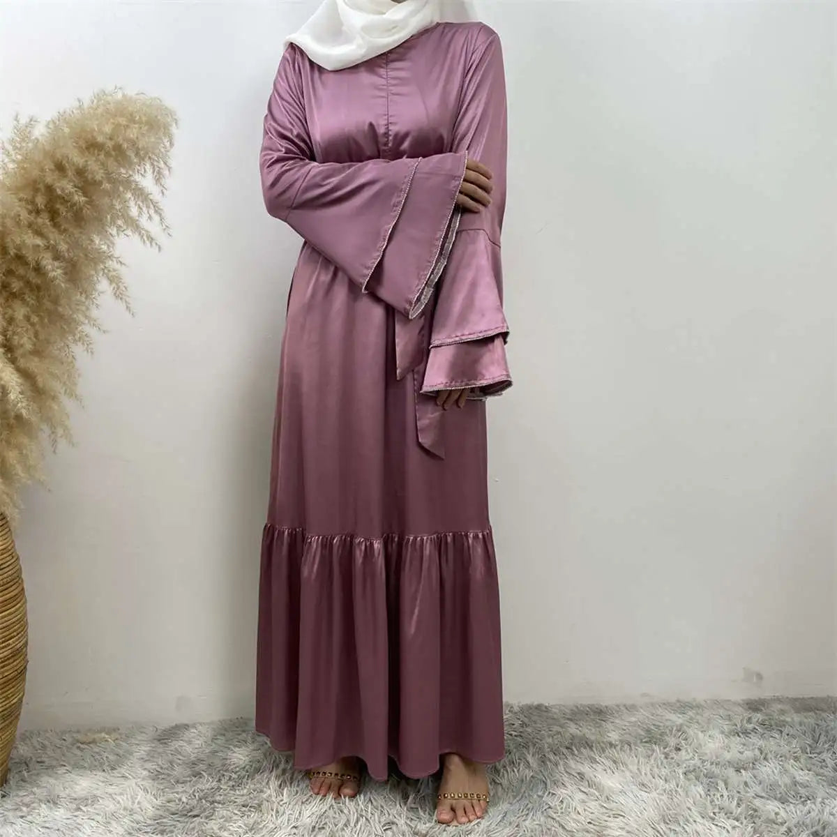 Modest Fashion Satin Abaya Dress