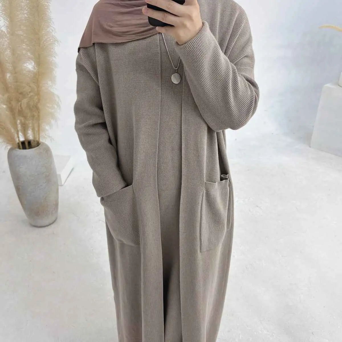 Winter Thick Knitted Abaya Coat And Inner Vest Abaya Dress