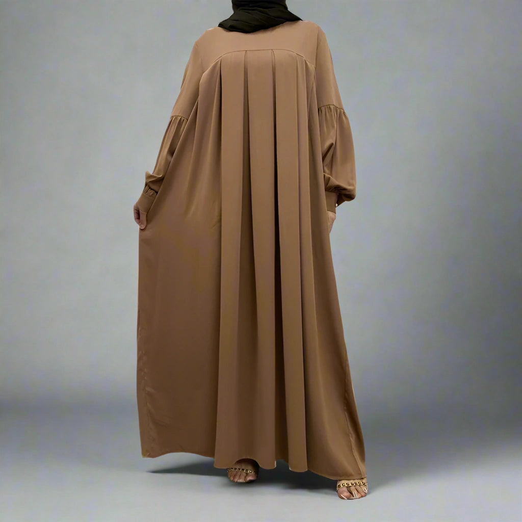 Abaya Rack 10 Color Options Puff Sleeve Abaya Dress With Pocket – Urgarment