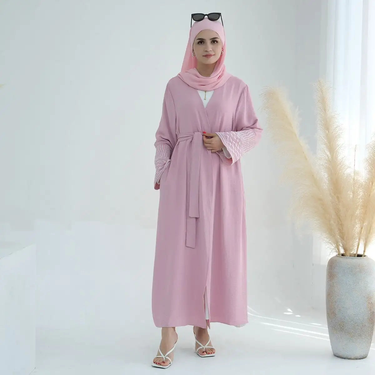 Embroidery Sleeve Muslim Women Cardigan Open Abaya Dress