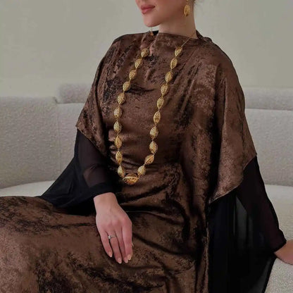Bronzing Batwing Sleeve Farasha Abaya Dress For Muslim Women #25233
